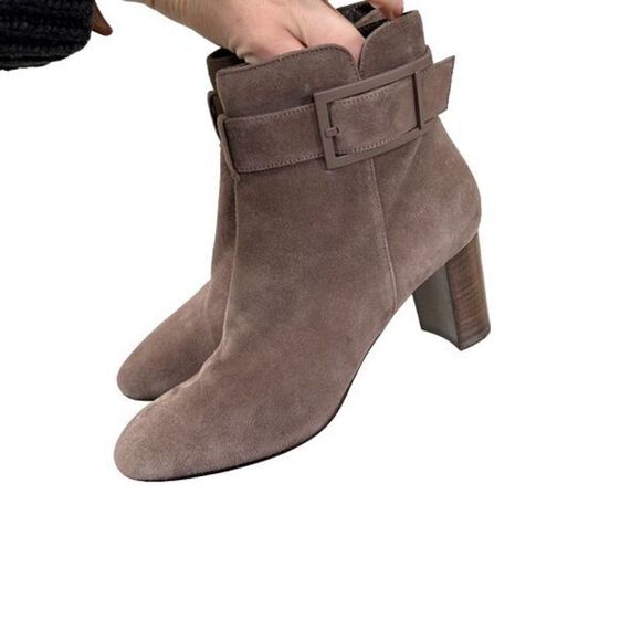 Aquatalia Vanie Weatherproof Suede Bootie Taupe with Matte Buckle 8.5 - Picture 2 of 10